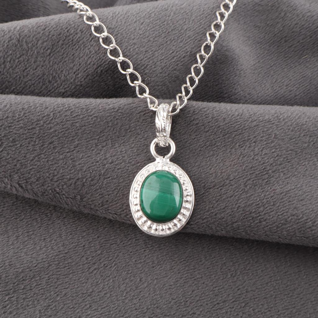 Malachit Medál, 925 Sterling Ezüst Medál Ékszer. Ajándék Nőknek Kézzel készített Medál Drágakő Ékszer