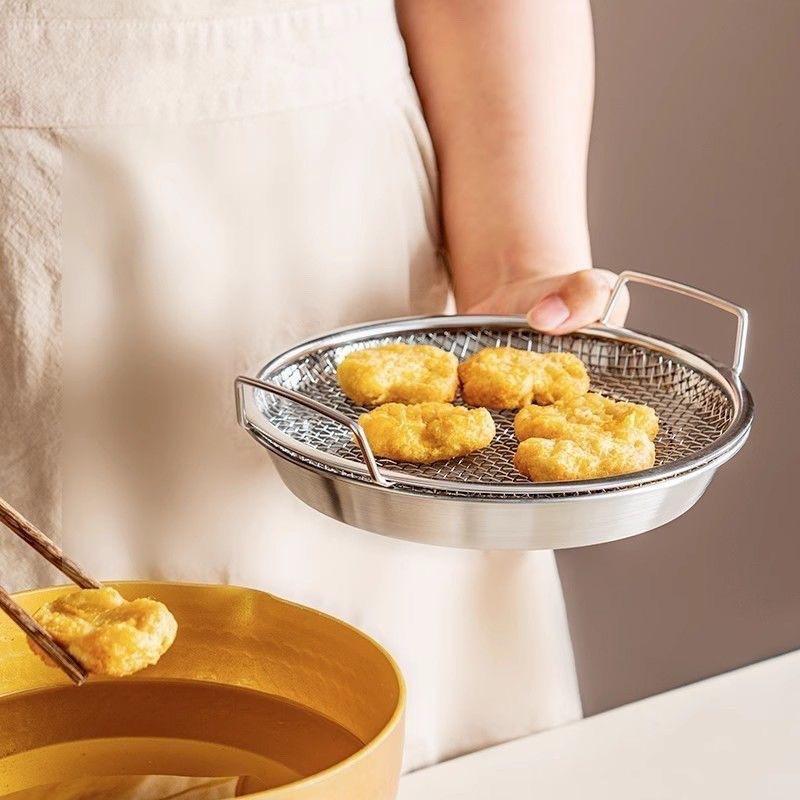 New 2026 Food-grade Kitchen Oil Filter Tray Stainless Steel Mesh Frying Drain Pan Strainer Colander
