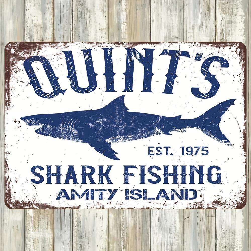Vintage Nautical Distressed Quints Shark Fishing Amity Island EST  Retro Movie Inspired Great White Shark Art High Defin 20x30cm（7.8x11.8inch）