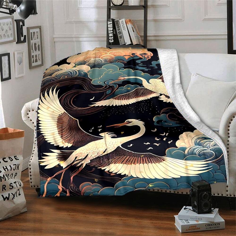 1 Stück Kraniche Wolken Leichte Flanelldecke, Bequeme und Warme Decke, für Büro und Camping Schlafsofa, Wohnzimmer061