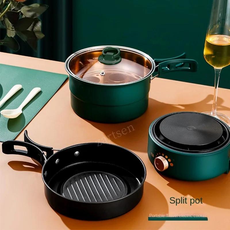 Elektrischer Kochtopf, faltbarer Hotpot, tragbarer Multikocher, geteilter Reiskocher, Bratpfanne, für Zuhause und unterwegs, 1,6 l