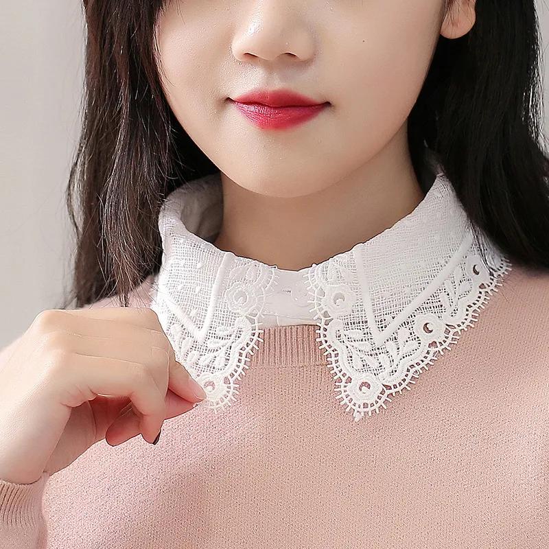 Lace Fake Collar Women Lapel Button Down Detachable White Lapel Half Shirt False Collars Girls Removable Decor Nep Kraagie