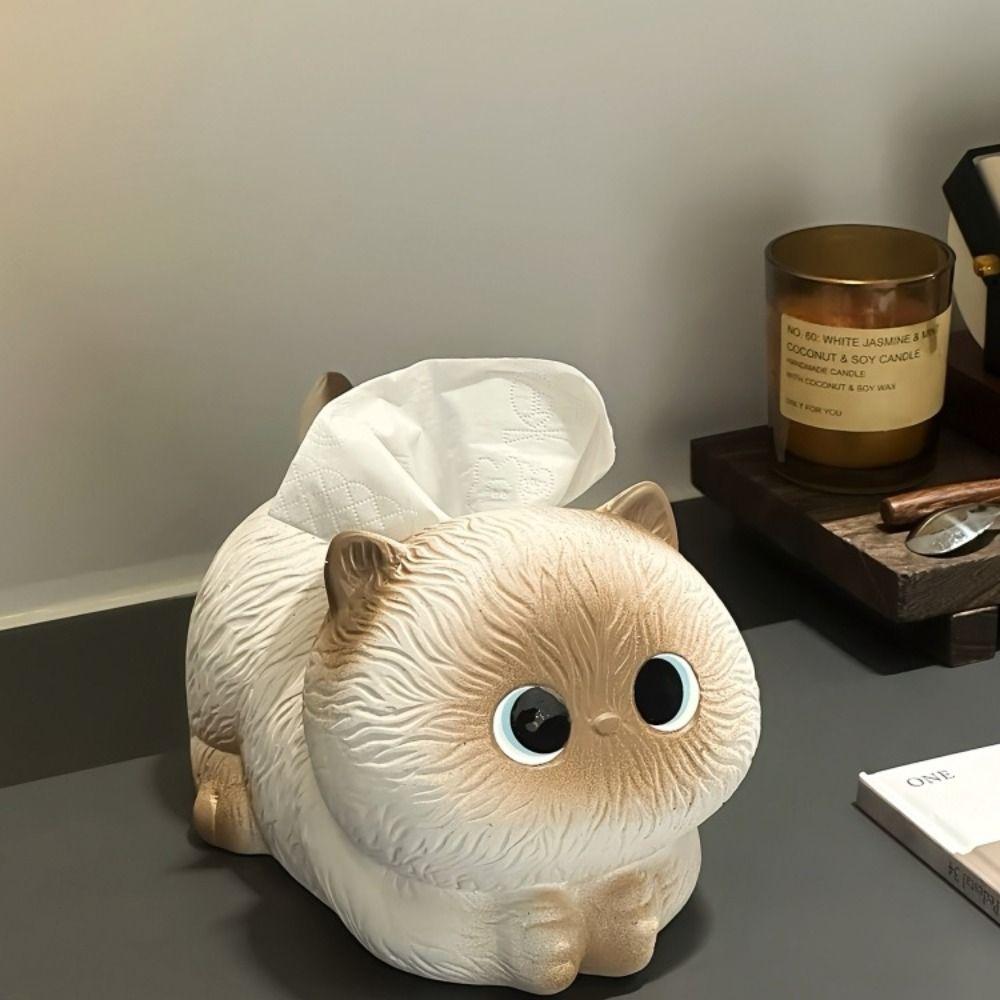Ceramic Cat Tissue Box Kawaii Napkin Dispenser Creative Napkin Paper Box  Household