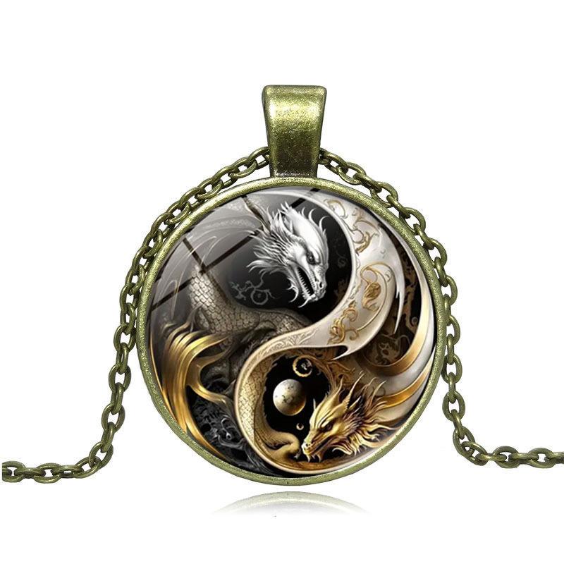 New Yin Yang Tai Chi Dragon Girl Versatile Fashion Retro Pendant Necklace