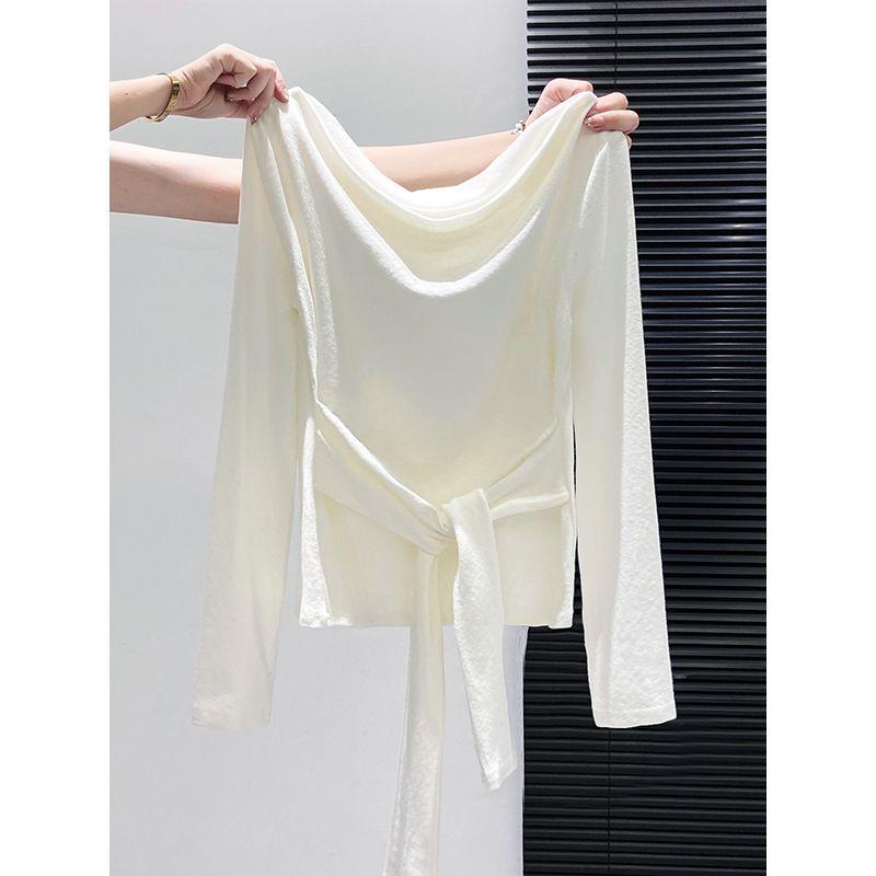 Women's Slim Fit Modal Cotton Long-Sleeve Tie-Up Top for Early Autumn