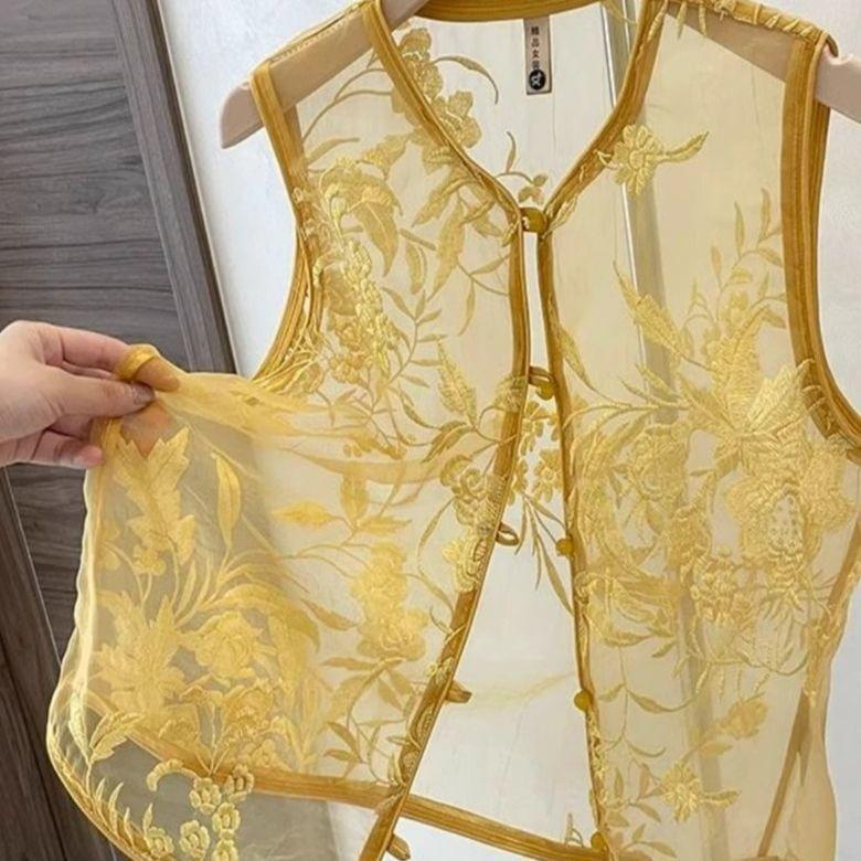 

Тонкий жилет с темпераментом, летний топ, ретро китайский жилет, вышитый жилет, темперамент 3XL (recommended 138-75kg)