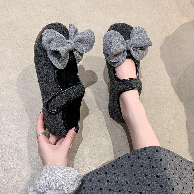 [Ushilai] French Elegant Bow Flat Shoes Women's 2025 Spring New Shallow Mouth Word Mary Jane Shoes