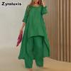 Moda Donna Casual Taglie Forti Set Irregolare Manica Lunga Pantaloni a Gamba Larga Completo Due Pezzi