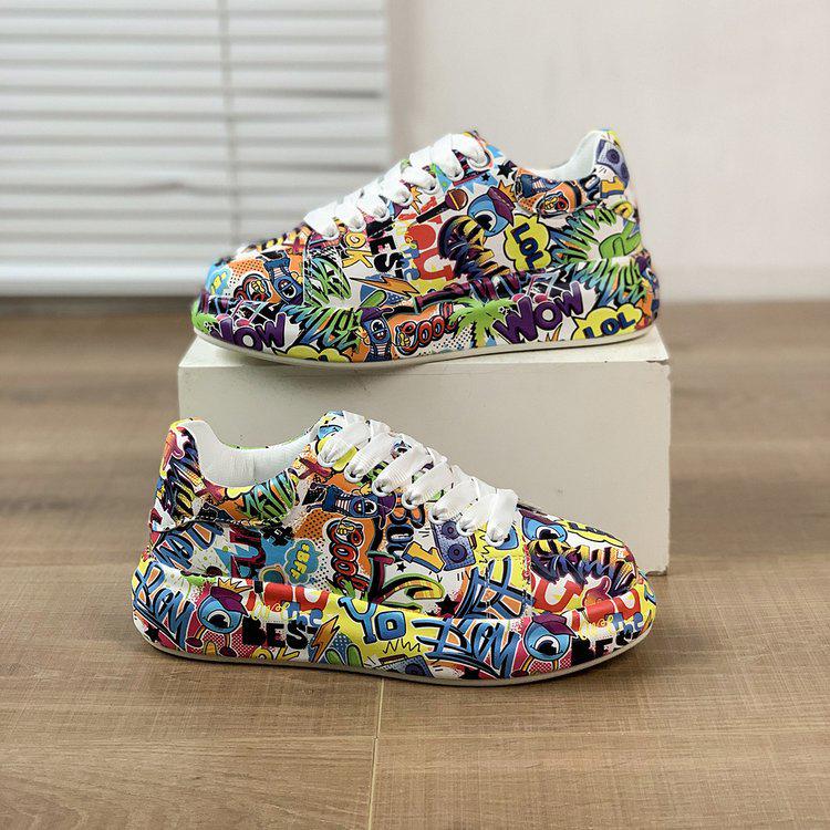 Women's Trendy 2024 Summer Autumn Graffiti Print Dad Shoes - Colorful, Large Size Casual Sneakers