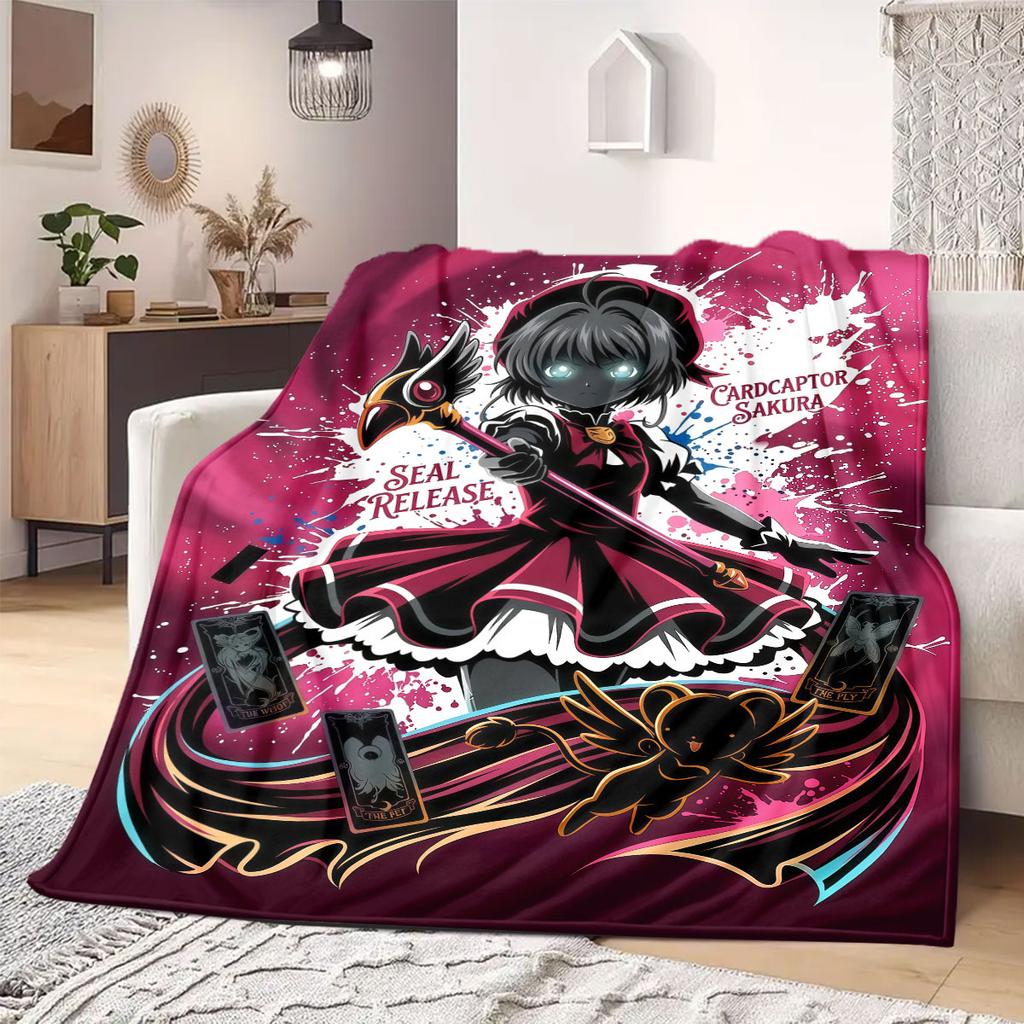 Cardcaptor Sakura Solider 2D-Druck Flanelldecke, Anime-Charakter für Sofa, Weiche Reise-Picknick-Kuscheldecke_LIAN