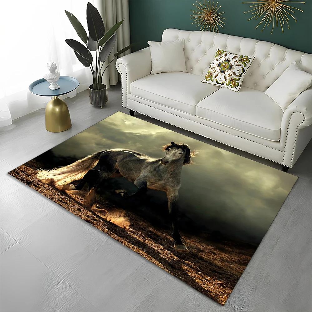3D Animal Pentium Gallant Horse Steed Carpet Rug for Home Living Room Bedroom Sofa Doormat Decor,kid Area Rug Non-slip Floor Mat