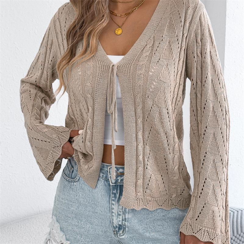 2026 Spring/Summer Women's Knitted Hollow Lace Open Shirt S-XL