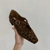 Fashion Leather Leopard Print Ballet Flats Women Mary Janes Shoes Brand New Trendy Buckled Crossover Leisure Comfy Flats