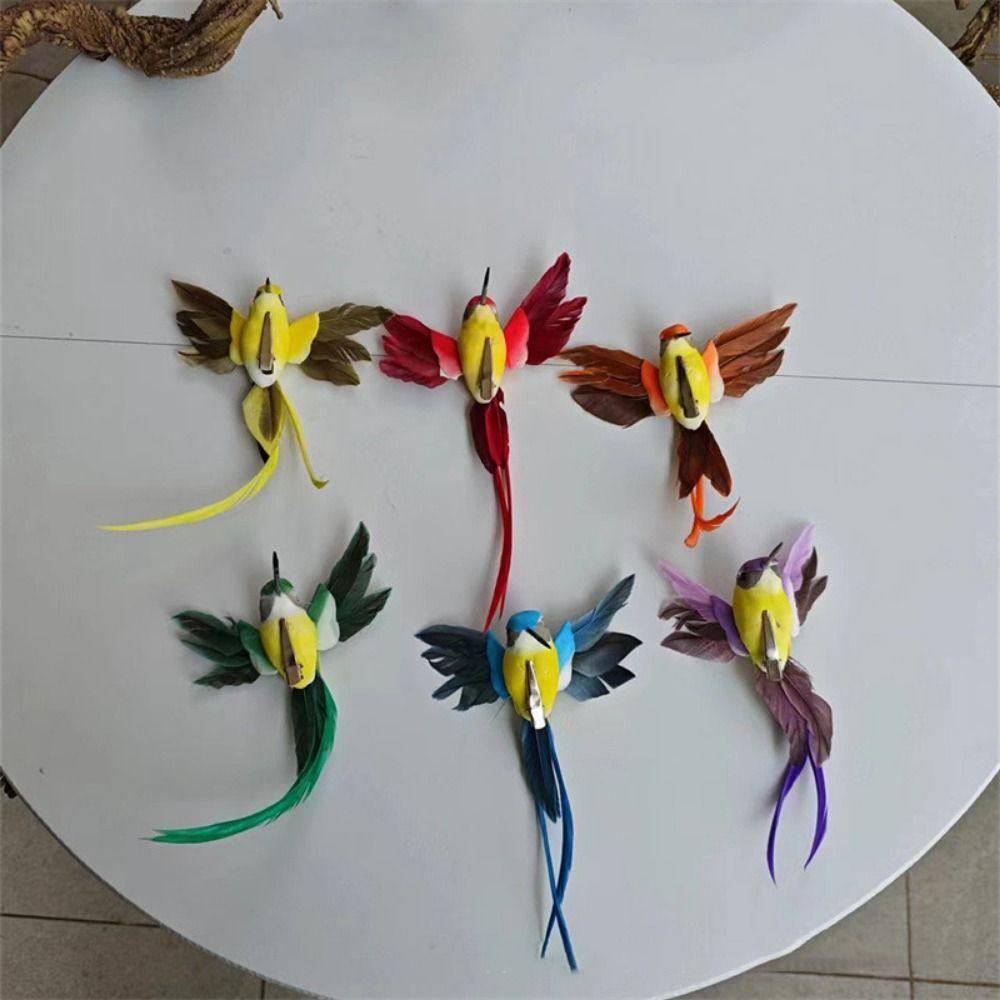 6Pcs Artificial Feather Colorful Hummingbird Painting Birds Figure Simulation Bird Statue Home
