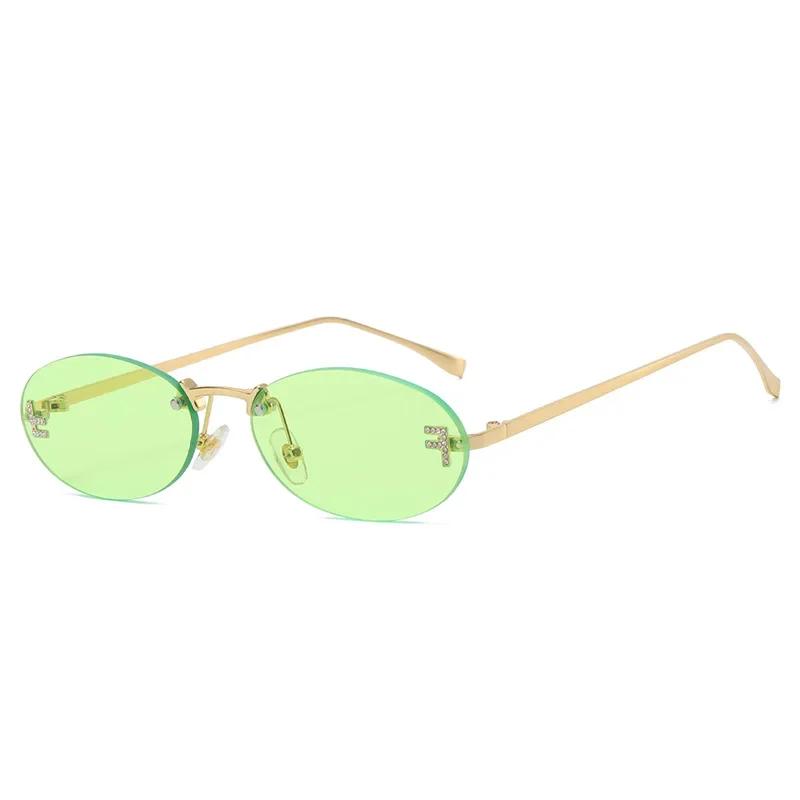 Frameless Oval Sunglasses with Zircon UV Resistant Cool Luxury Brand Design for Women and Men Fashion Trend
