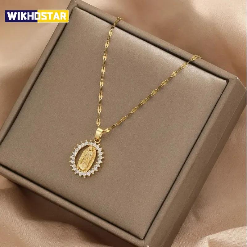 European and American Fashion and Gorgeous Women's All Sky Star Micro Inlaid Colorful Zircon Virgin Mary Hollow Necklace