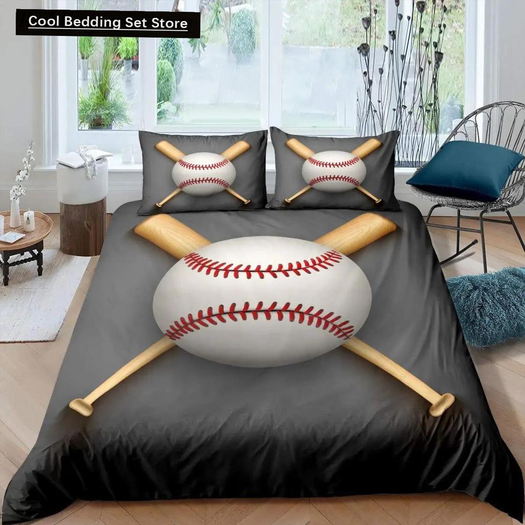Comforter 3D Sports Baseball Sports Games Theme Ball Bedding Set Golden Flame Polyester Comforter Full Size Kids Boys