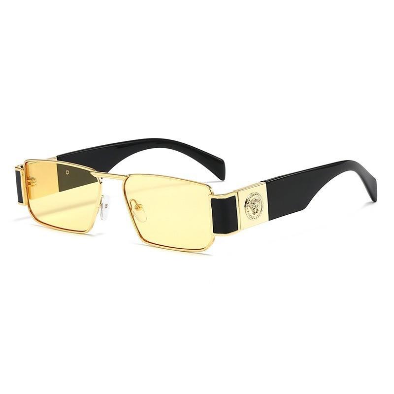European Style Retro Geometric Frame Sunglasses With Uv400 For Casual Wear And Parties Gold Yellow