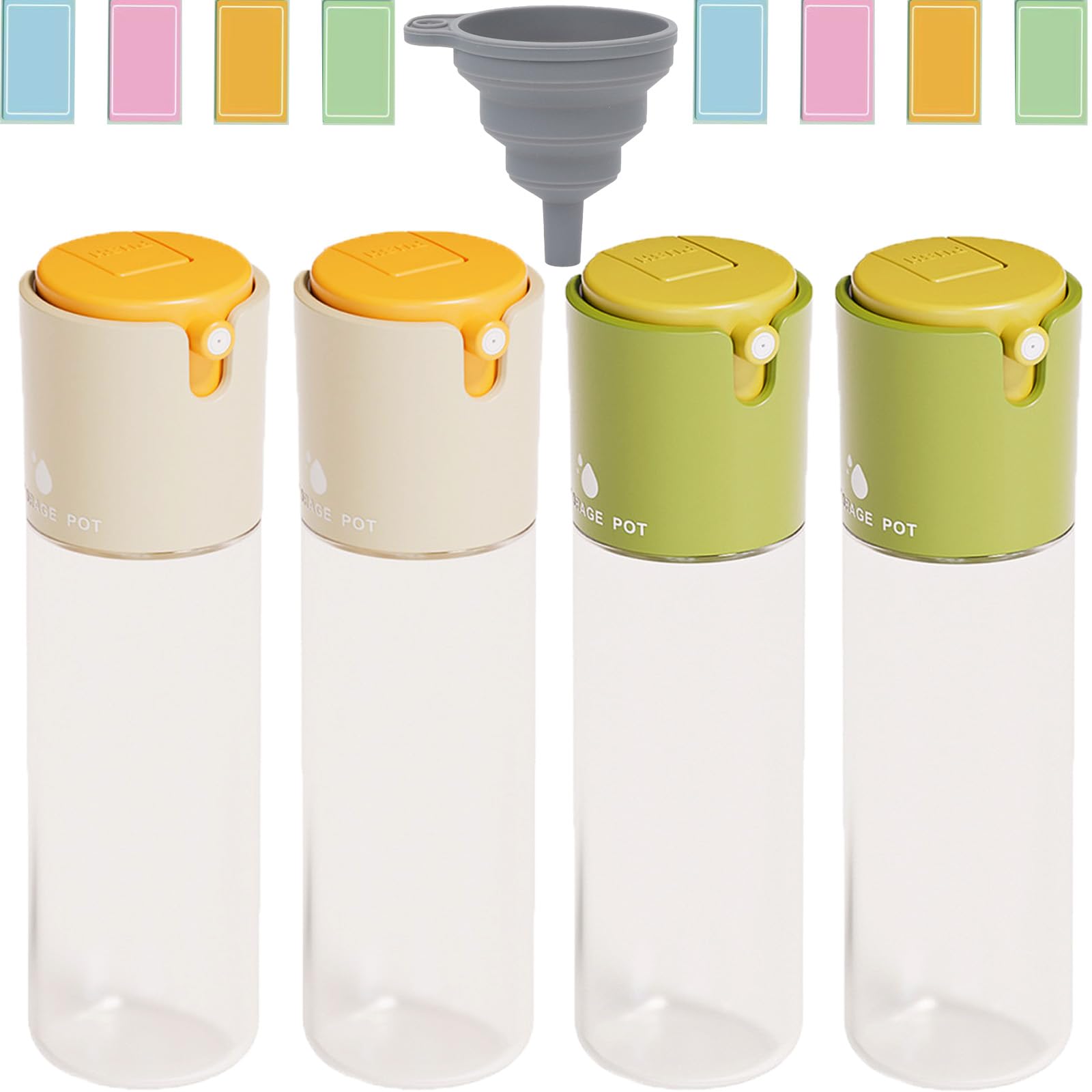 Set of 4 Oil Dispensers/Soy Sauce Dispensers, Glass, 300ml, Condiment Bottles, Oil Pots/Condiment Containers, Includes 8 Labels for Writing Condiments