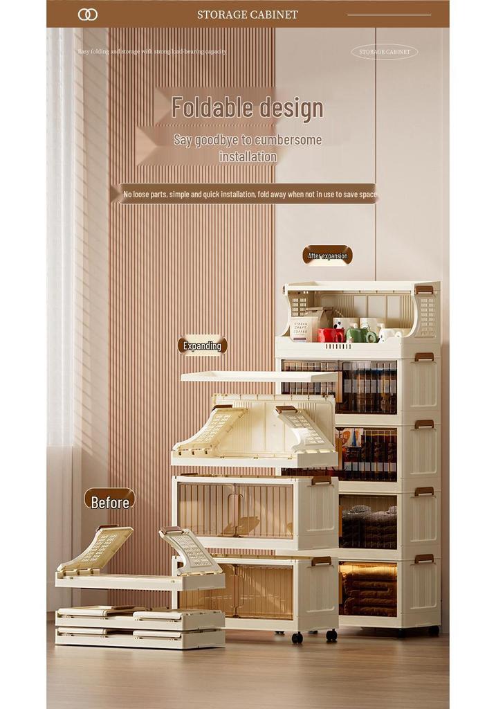 Foldable Dustproof Multi-Layer Storage Cabinet for Kitchen & Living Room