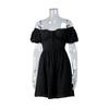 One-word shoulder short-sleeved dress, European and American summer new lace-up waist short skirt, bubble sleeve dress