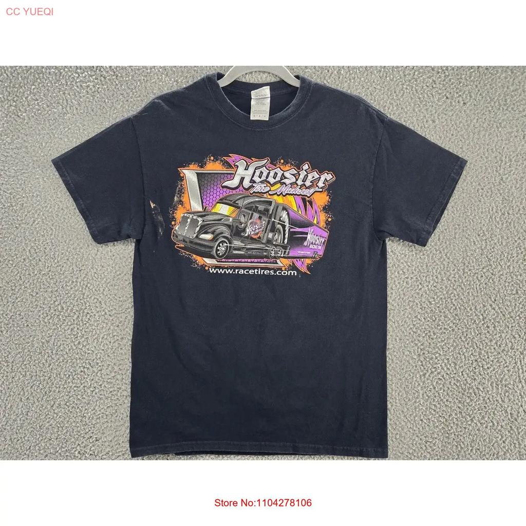 Vintage Hoosier Tires T Shirt Mens Medium Double Sided Print Y2K Racing vintage Washed homme Versatile Unisex Stretched