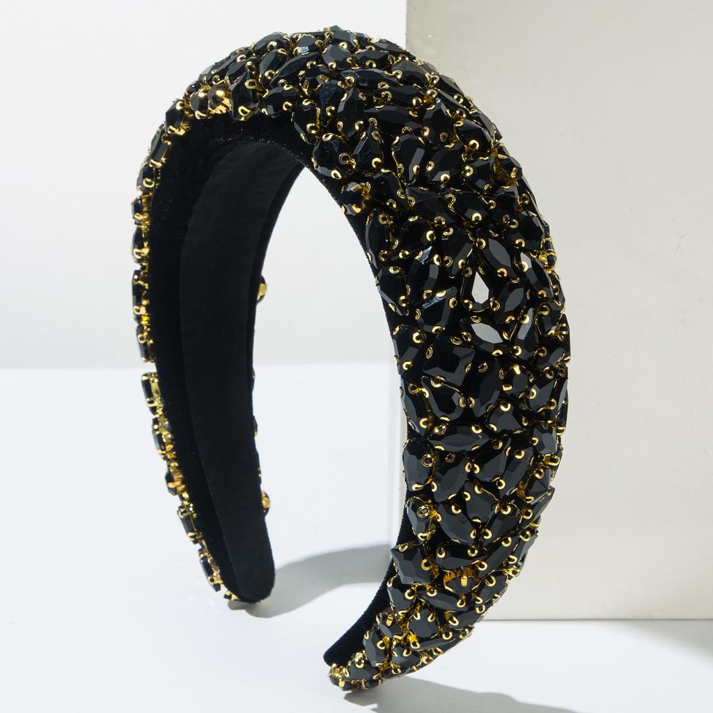 Luxus Schwerindustrie Voll Diamant Haarreifen Barock Samt Schwamm Haarschmuck Frauen Glänzend Party Haarband Haarband Reifen