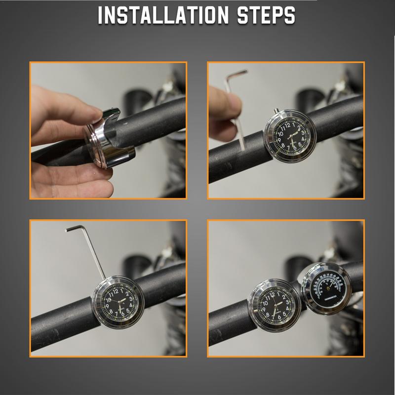 Misuratore di temperatura preciso con orologio impermeabile che si illumina al buio e antiscivolo, adatto per manubri da 22-25,4 mm