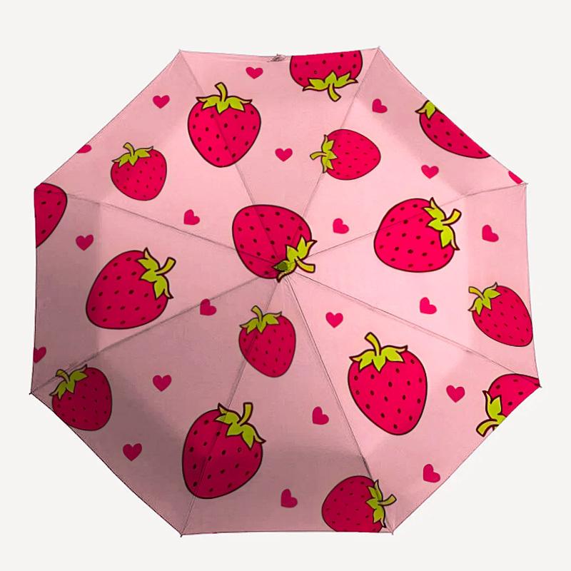 1pc Strawberry Heart Automatic Folding Umbrella - Compact 8-Rib Design, Durable Plastic & Iron, Daily Use Z1230071