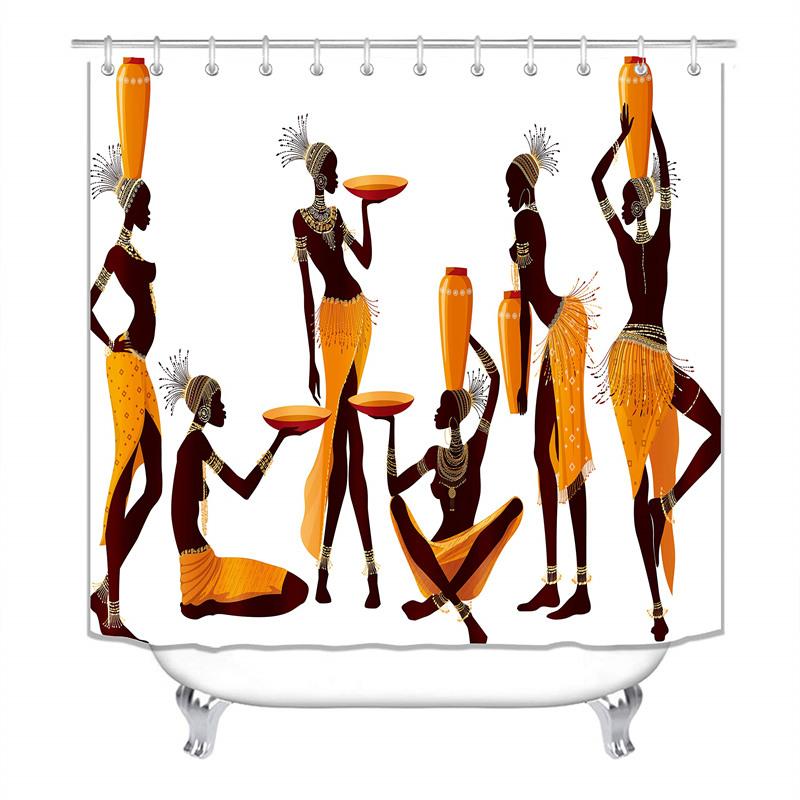 Fashion African Woman Shower Curtain Set With Rugs Afro Girl Egyptian Lady Fabric Shower Curtain Liner Non-Slip Carpet