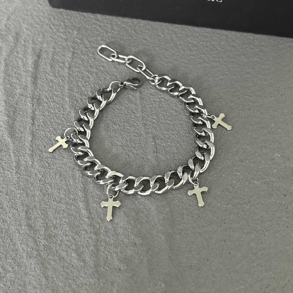 Titanium steel cross Cuban bracelet ins men's tide brand retro cold style hip hop couple jewelry niche accessories tide