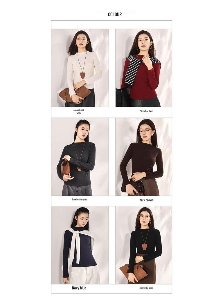 Women's Slim-Fit Tencel Wool Knitted Long Sleeve High Neck Shirt