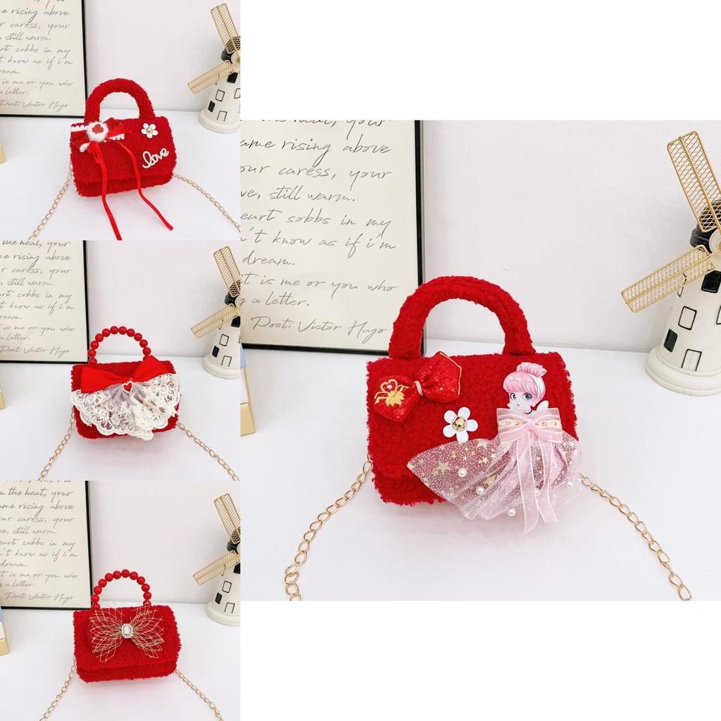 Festive Cute Red Girls Handbag With Butterfly Bow Tassels Perfect For Kids