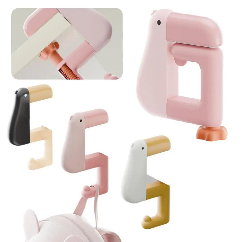 3PCS Cute Cartoon Multi-Purpose Duck Design Wall Hooks Hanger For Table Portable Folding Desk Stand Removable Reusable Backpack Hook