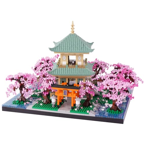 

LULUFUN Micro Block Cherry Blossom Toy Garden Miniature Building Landscape Cherry Blossom Viewing Torii Gate Mini Block Assembly Kit Model DIY Spring