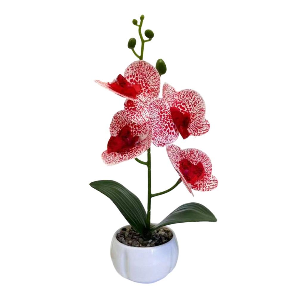 Multicolor Artificial Orchid Bonsai White Flowerpot Green Leaves Simulation Flower Potted Photo Props Accessories