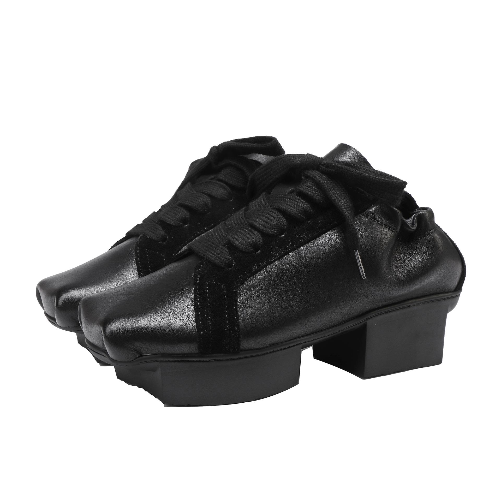 

Johnature Women s Shoes Genuine Leather Square Toe Soft Cowhide Lace-up Versatile Mid Heel Pumps 40 чёрный