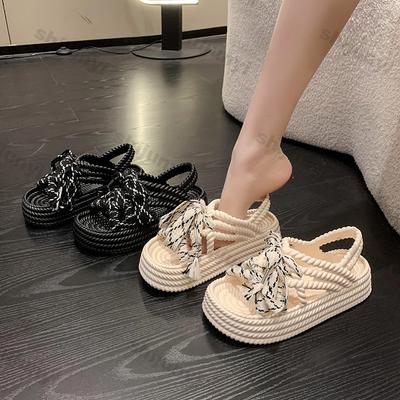 Fashion Women Platform Sandals 2025 New Summer Outdoor Casual Lace-up Weave Roman Flat Shoes Fashion Comfortable Soft Bottom Beach Muje