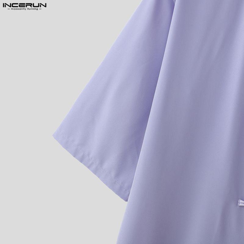 INCERUN Oversized Summer Men V Neck Half Sleeve Splits Casual Long T-shirts Tee Tops