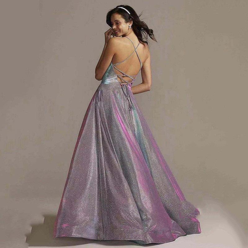 European and American Dresses New Spring Long Suspenders Flash Party Birthday Banquet Chorus Performance Dress Women