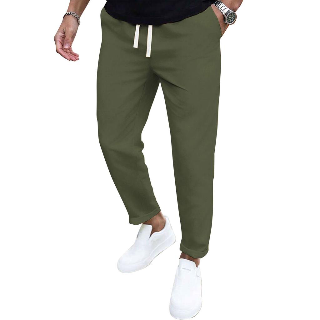 Pánské ležérní kalhoty s elastickým pasem se stahovací šňůrkou, prodyšné, jednobarevné