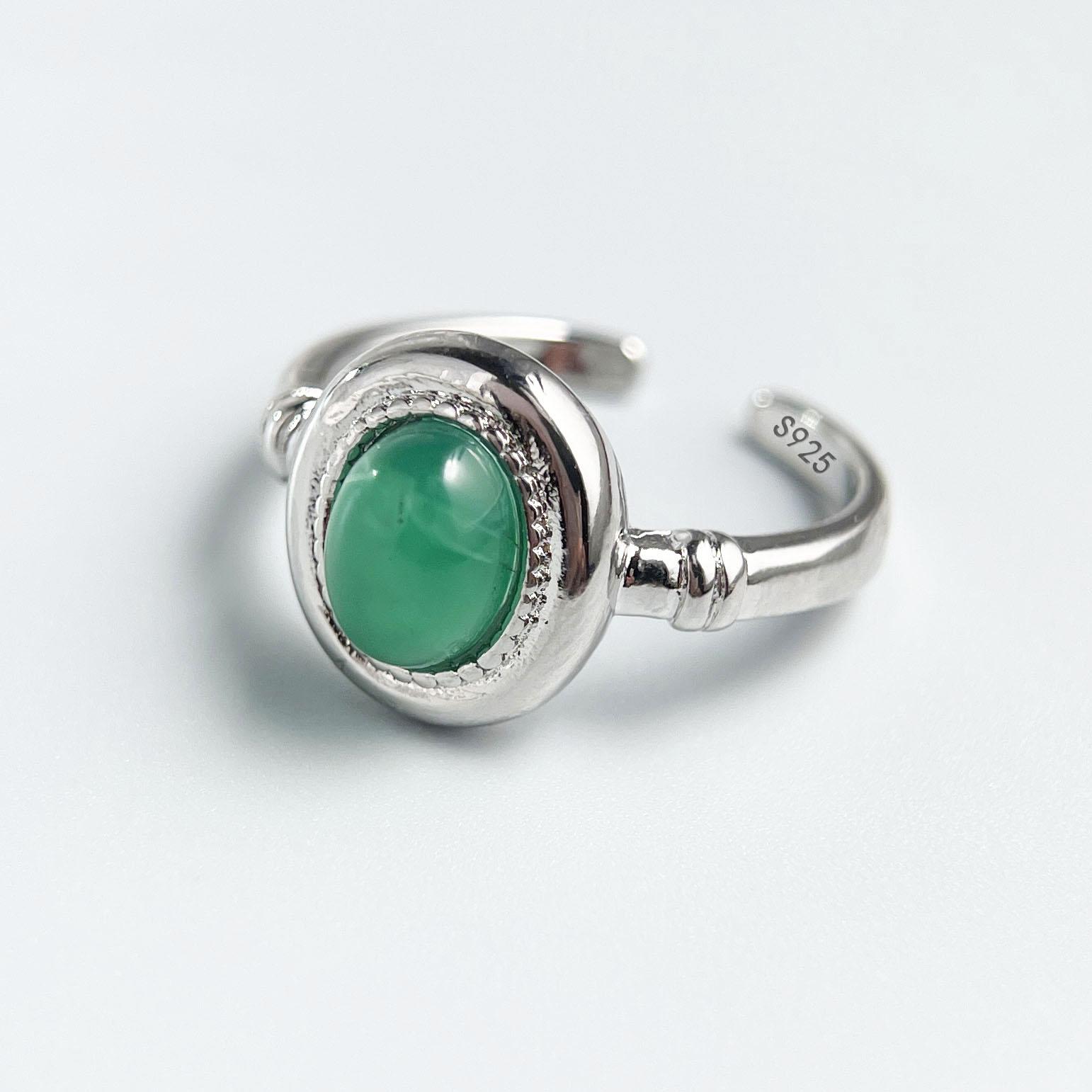 

925 Sterling Silver Rings for Women Couple Minimalist Green Stone Ring Fine CZ Jewelry Birthday Gift Prevent Allergy resizable