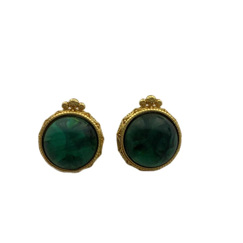 Emerald Big Gem Stud Earrings, Retro Court Luxury Texture Niche Design, High-End Light Luxury Earrings.