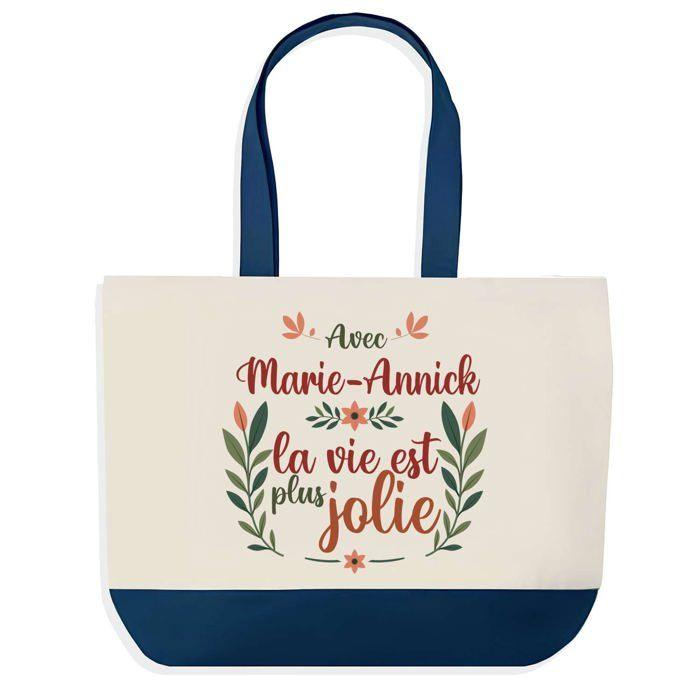Tote bag - PLANETEE - Marie-Annick la vie est plus jolie - fond bleu - Coton - 40 x 45 cm