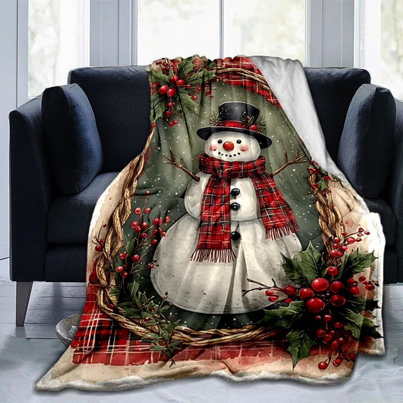 1Pc Winter Snowman Festive Scene Blanket Soft And Comfortable Casual Warm Camping Travel Christmas Halloween Gift M292120