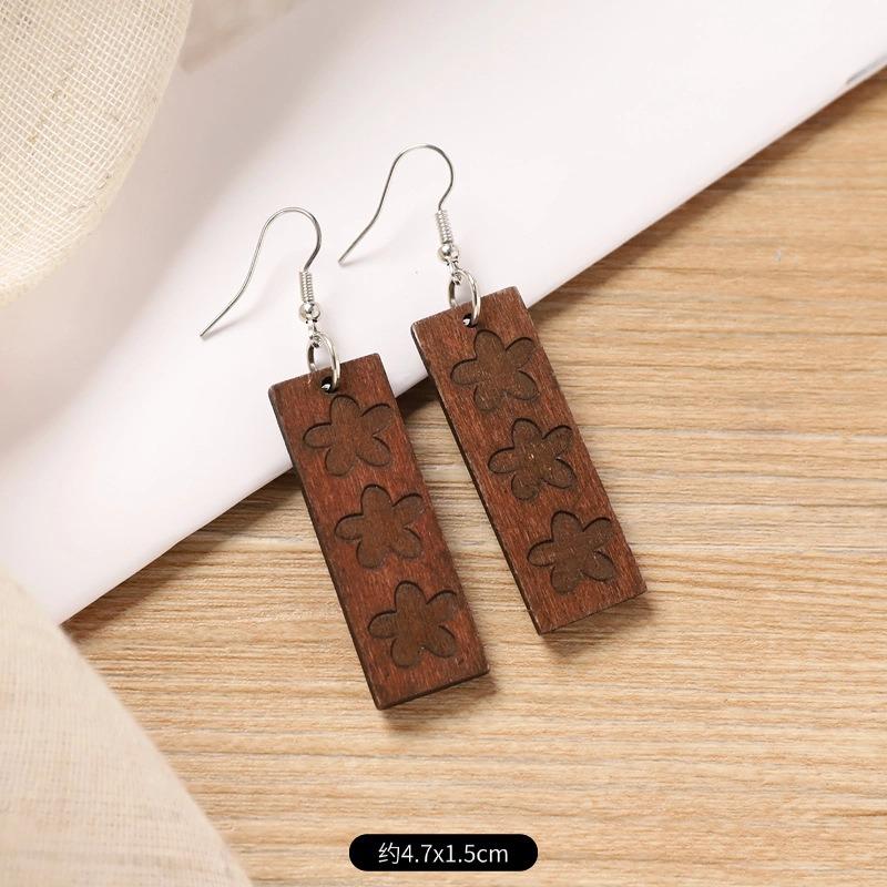 Niche Design Wooden Earrings Handmade Retro Literary Earrings Women's Simple Ear Jewelry