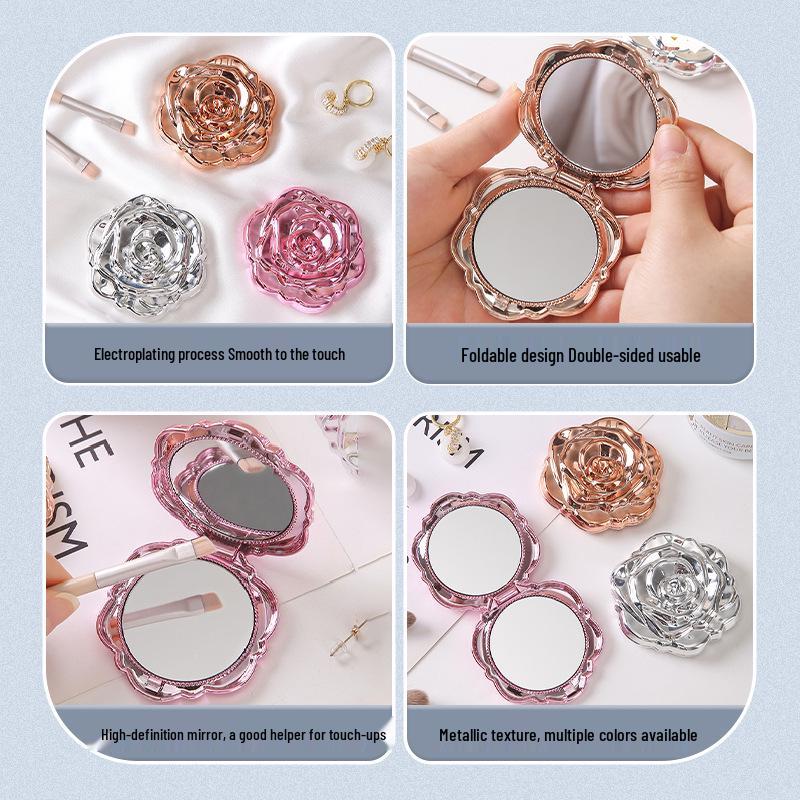 Portable Folding Rose Mirror: Compact HD Double-Sided Makeup Mirror with Flip-Top Design