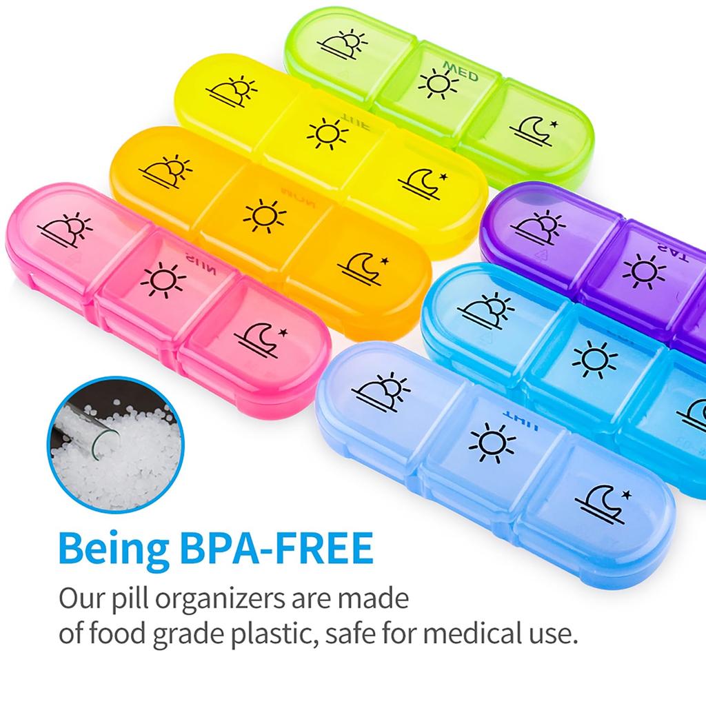 Weekly Pill Box 7 Days Portable Pill Box 7 Days with 3 Separate Compartments for Medications for Vitamins Design for Dietary