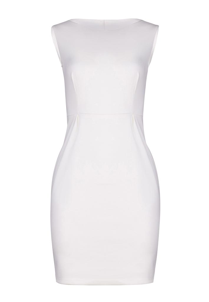 Klassisches Midi-Kleid - Figurbetontes Elegantes Kleid - Weißes Kleid M079 Größe L