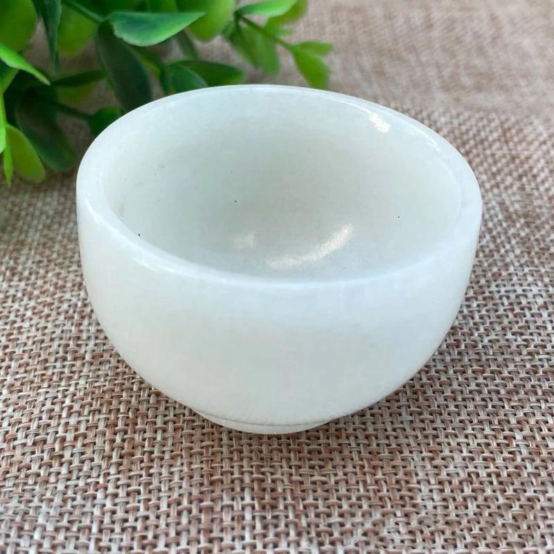 1pc Natural Jade Bowl Jadeite Stone Cup White Marble Small Wine Glass Hibiscus Stone Small Ornaments Home Decoration Gift